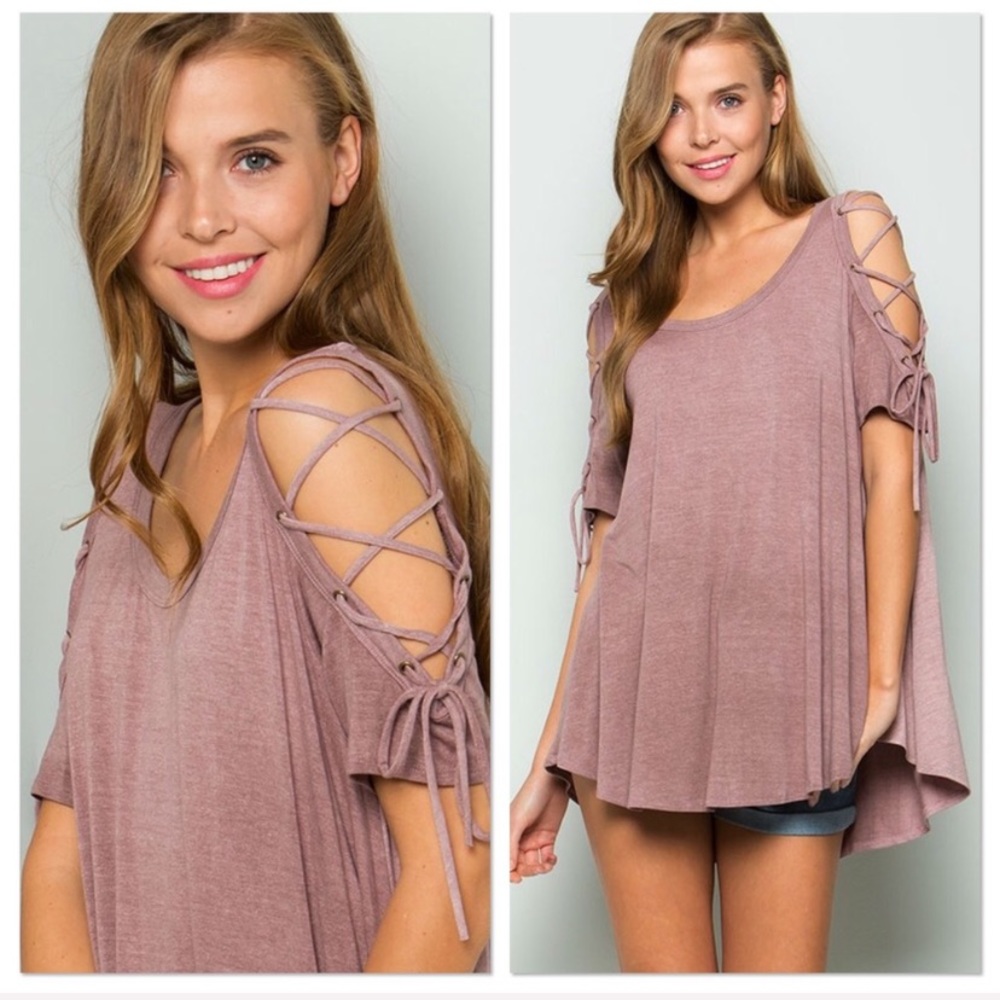 Coral Rose Grommet Lace Up Top - Picture 4 of 7